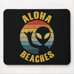 Aloha Beaches Funny Retro Hawaii Shaka Alien Hawai Mouse Mat