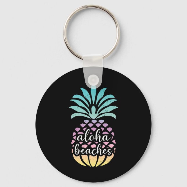 Aloha Beaches Hawaii Hawaiian Pineapple Cute Beach Key Ring (Front)