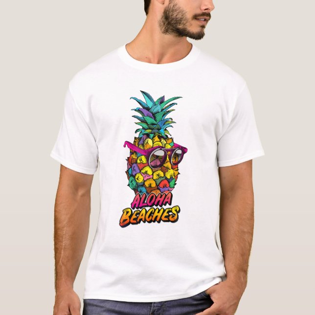 Aloha Beaches Hawaii Hawaiian Pineapple Cute Beach T-Shirt (Front)