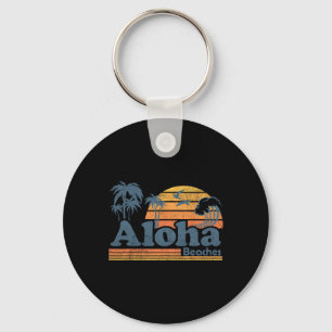 Aloha Beaches Hawaii Vintage Beach Surfing Retro H Key Ring