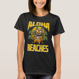Aloha Beaches Hawaiian Cat Wearing Tiki Mask Luau T-Shirt