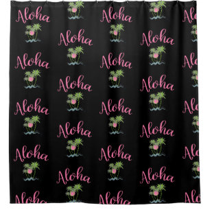Aloha Beaches Hawaiian Style Summer Black Shower Curtain