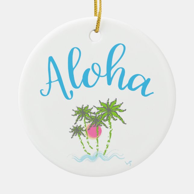 Aloha Beaches Hawaiian Style Summer Ceramic Tree Decoration (Front)