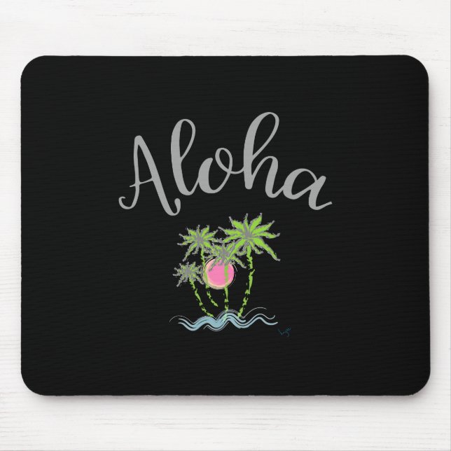 Aloha Beaches Hawaiian Style Summer Tropical Black Mouse Mat (Front)