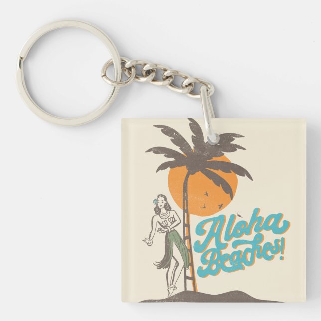 Aloha Beaches Hula Girl Hawaii Hawaiian Retro  Key Ring (Front)