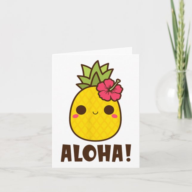 Aloha Beaches Kawaii Cute Pineapple Hawaii Hawaiia Card (Front)