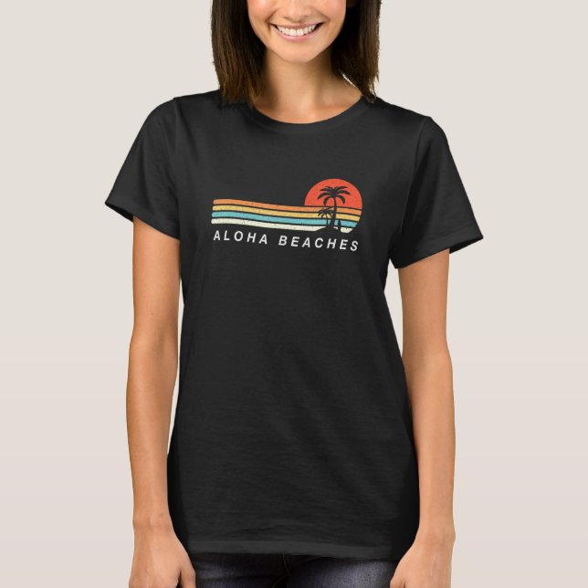 Aloha Beaches Palm Tree Shirt Tropical Beach Retro (Front)