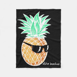 Aloha Beaches Pineapple Summer Beach Tropical Vaca Fleece Blanket