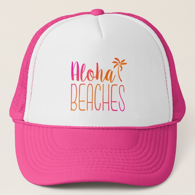 Aloha Beaches | Pink and Orange Trucker Hat (Front)