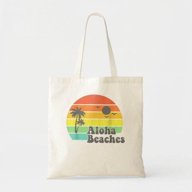 Aloha Beaches Retro Beach Vacation Summer Quote Wo Tote Bag (Front)