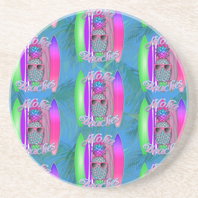 Aloha Beaches Summer Surf Pineapple Coaster (Front)