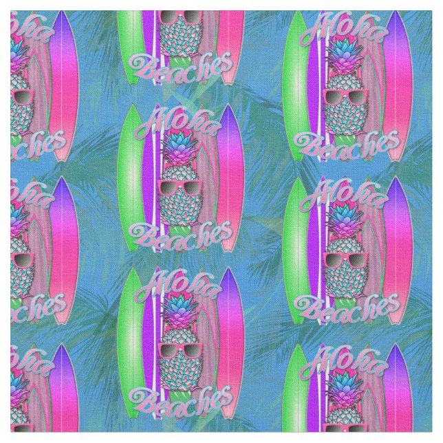 Aloha Beaches Summer Surf Pineapple Fabric (Close Up)