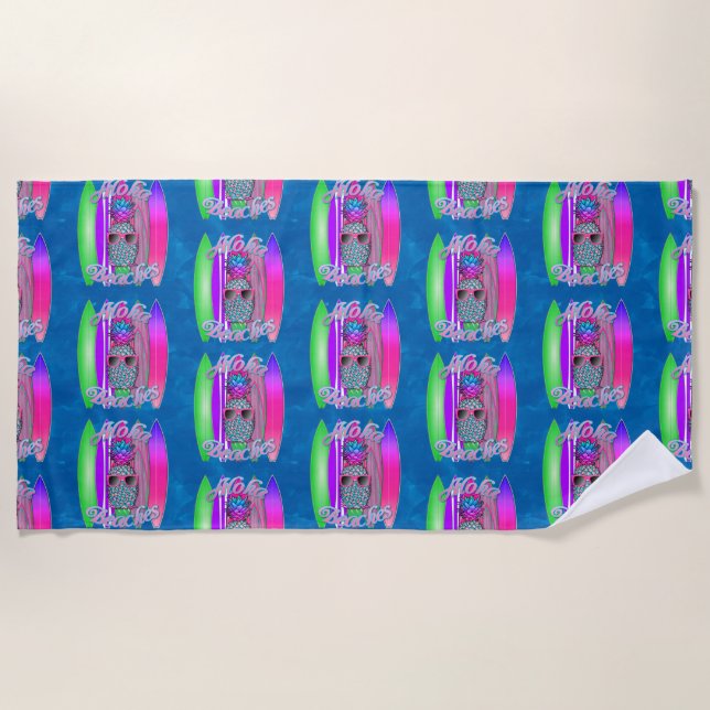 Aloha Beaches Summer Surfing Pineapple Beach Towel (Front)