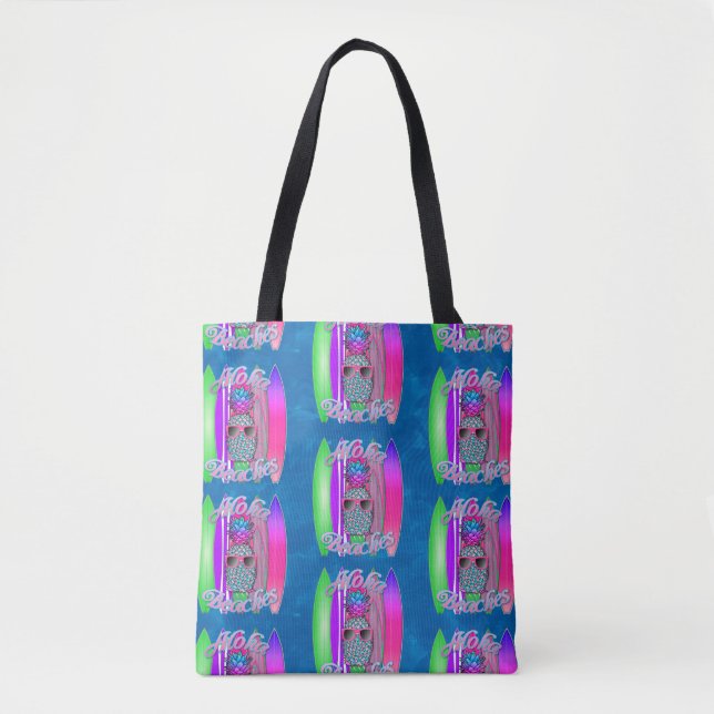 Aloha Beaches Summer Surfing Pineapple Tote Bag (Front)