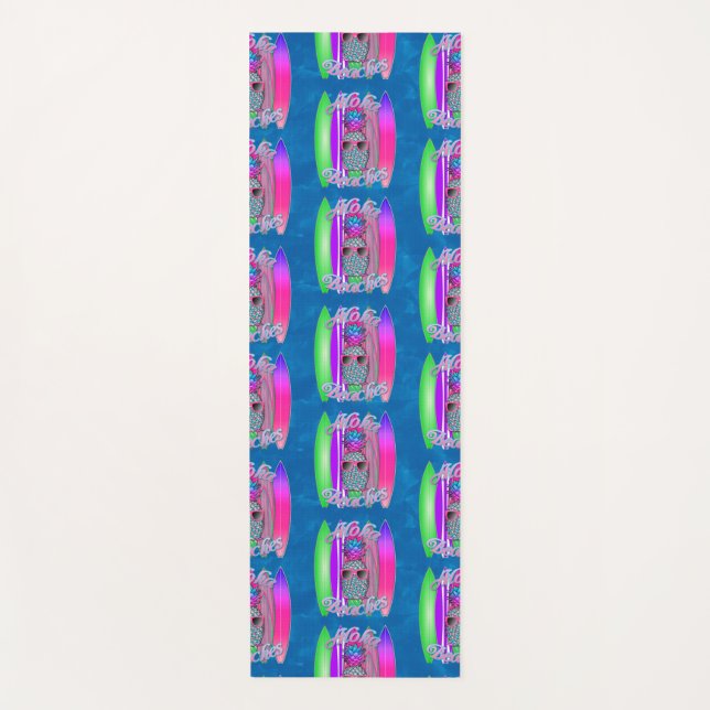 Aloha Beaches Summer Surfing Pineapple Yoga Mat (Front)