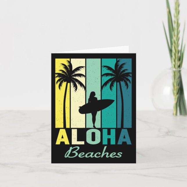 Aloha Beaches Surfer Girl Hawaii Vintage Hawaiian  Card (Front)