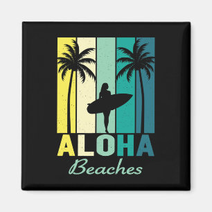 Aloha Beaches Surfer Girl Hawaii Vintage Hawaiian Magnet