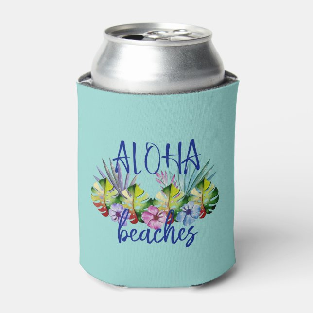 Aloha Beaches Tropical Hawaiian Summer Can Cooler (Can Front)