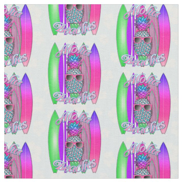 Aloha Beaches Tropical Surf Pineapple Fabric (Close Up)