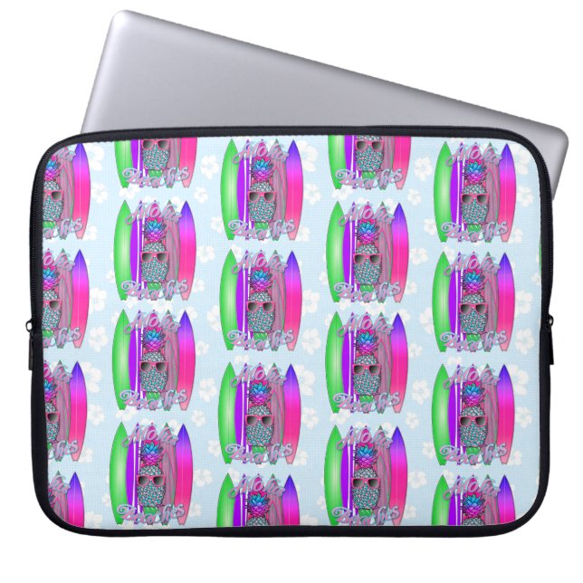 Aloha Beaches Tropical Surf Pineapple Laptop Sleeve (Front)