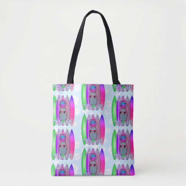 Aloha Beaches Tropical Surf Pineapple Tote Bag (Front)