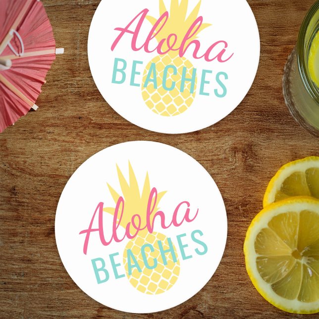 Aloha Beaches Tropical Yellow Pineapple Round Paper Coaster (Creator Uploaded)