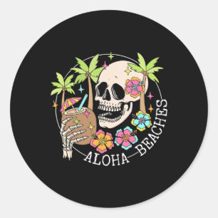 Aloha Beachs Skeleton Summer Vacation Hawaii Famil Classic Round Sticker