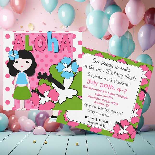 Aloha Birthday (Black Hair Girl) Invitation (Creator Uploaded)