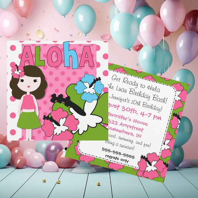 Aloha Birthday (Brown Hair Girl) Invitation (Creator Uploaded)