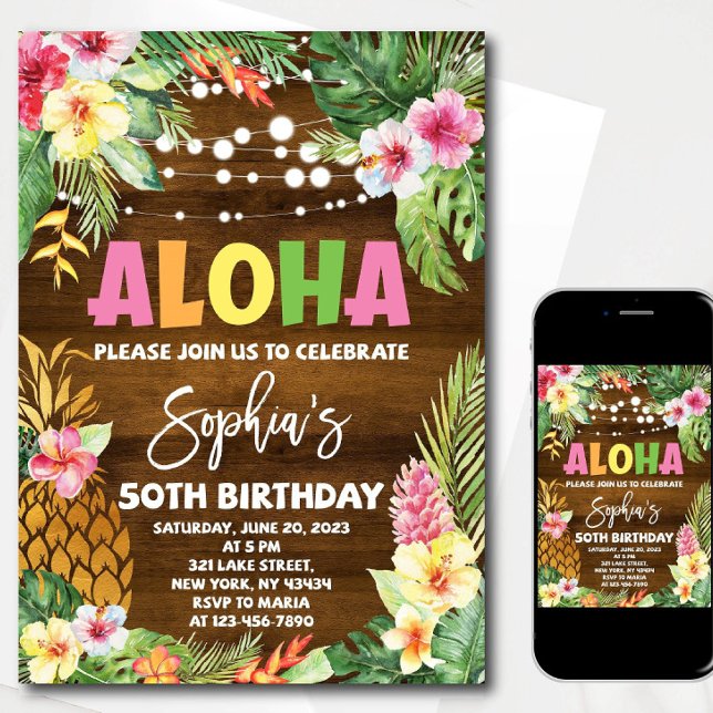 Aloha Birthday Invitation template Hawaiian Birthd (Creator Uploaded)