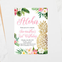 Aloha Birthday Luau Hawaiian Gold Pineapple