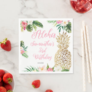 Aloha Birthday Luau Hawaiian Gold Pineapple Napkin