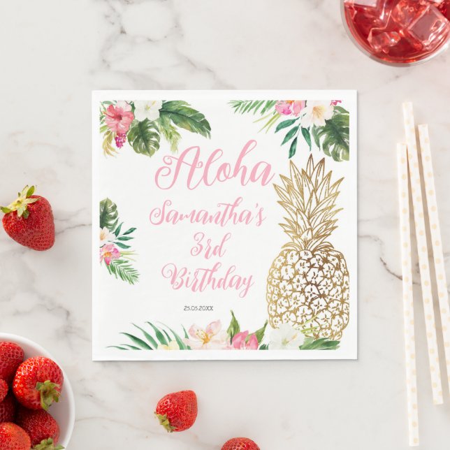 Aloha Birthday Luau Hawaiian Gold Pineapple Napkin (Insitu)