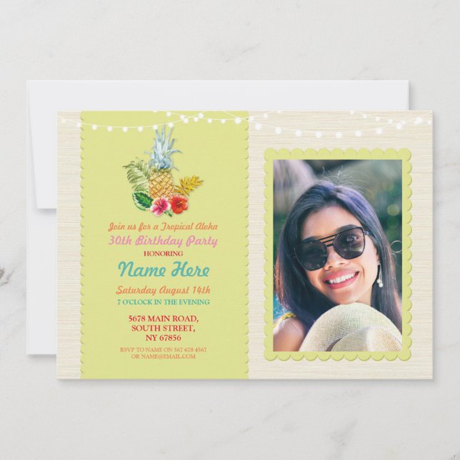 Aloha Birthday Party Luau Tropical Pineapple Photo Invitation (Front)