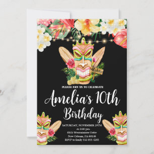Aloha Birthday, Tiki Mask Party, Luau Birthday Invitation