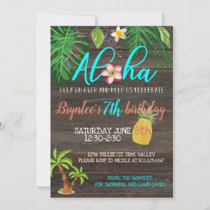 ALOHA birthday Tropical Pool party Invitation