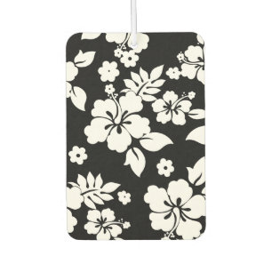 Aloha Black Classic Hawaiian Hibiscus Print Car Air Freshener