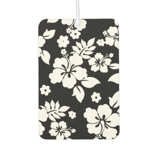 Aloha Black Classic Hawaiian Hibiscus Print Car Air Freshener