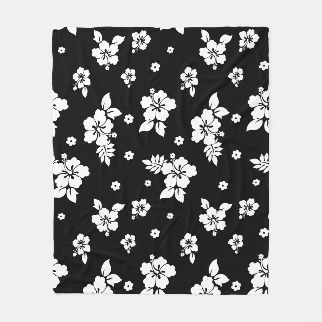 Aloha Black Classic Hawaiian Seamless Pattern  Fleece Blanket (Front)