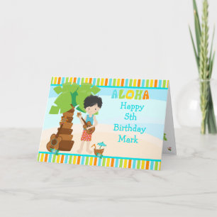 Aloha Black Hair Boy Birthday Card