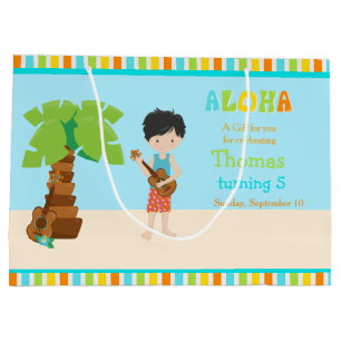 Aloha Black Hair Boy Thank You Large Gift Bag