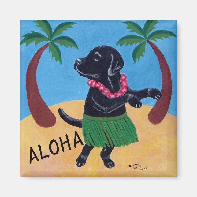 Aloha Black Labrador Magnet (Front)