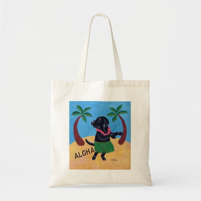Aloha Black Labrador Tote Bag (Front)
