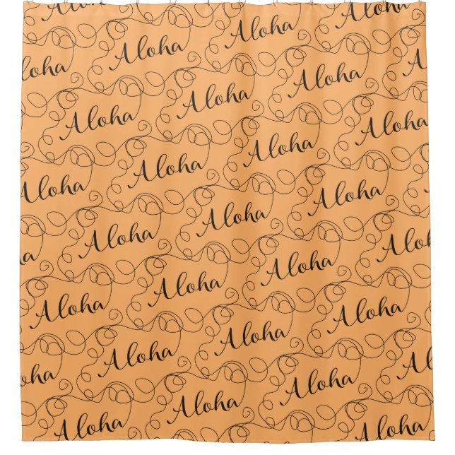 ALOHA black seamless pattern with LINES Shower Curtain (Front)
