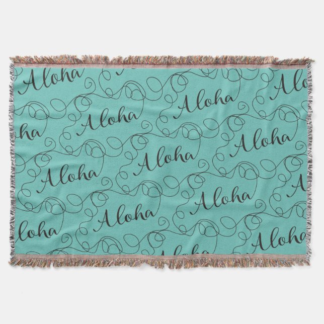 ALOHA black seamless pattern with LINES Throw Blanket (Front)