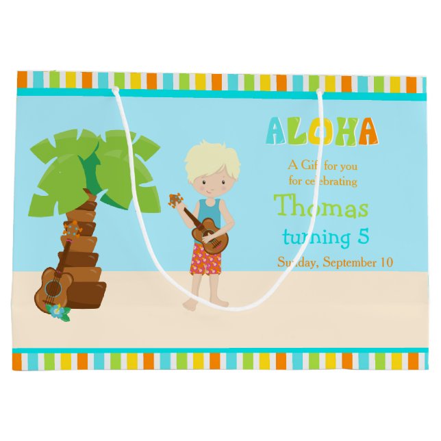 Aloha Blonde Boy Thank You Large Gift Bag (Back)