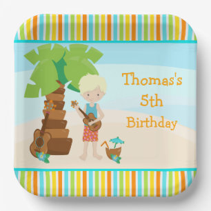 Aloha Blonde Hair Boy Party Paper Plate