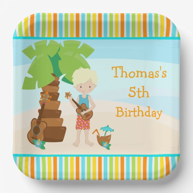 Aloha Blonde Hair Boy Party Paper Plate (Front)