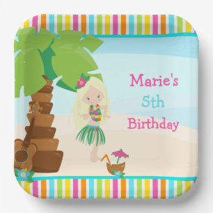 Aloha Blonde Hair Girl Party Paper Plate