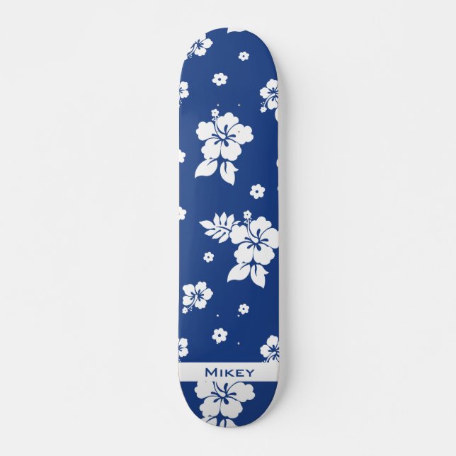 Aloha Blue Classic Hawaiian Seamless Pattern Skateboard (Front)